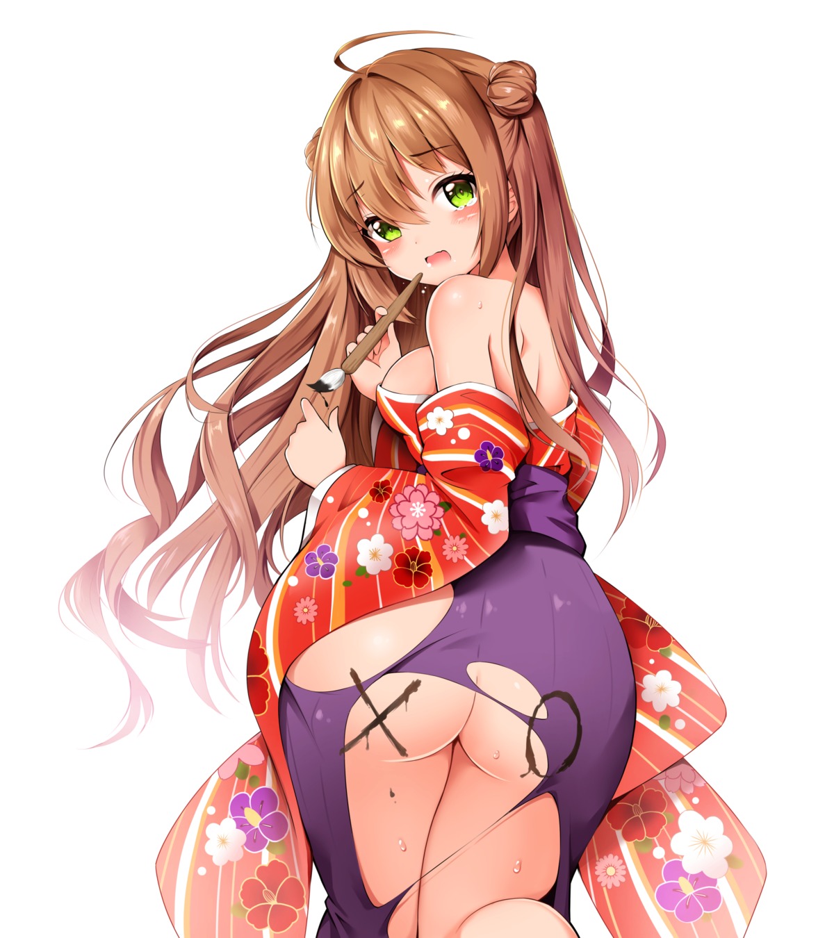 ass bloody0rabby girls_frontline japanese_clothes nopan open_shirt rfb_(girls_frontline) torn_clothes wardrobe_malfunction