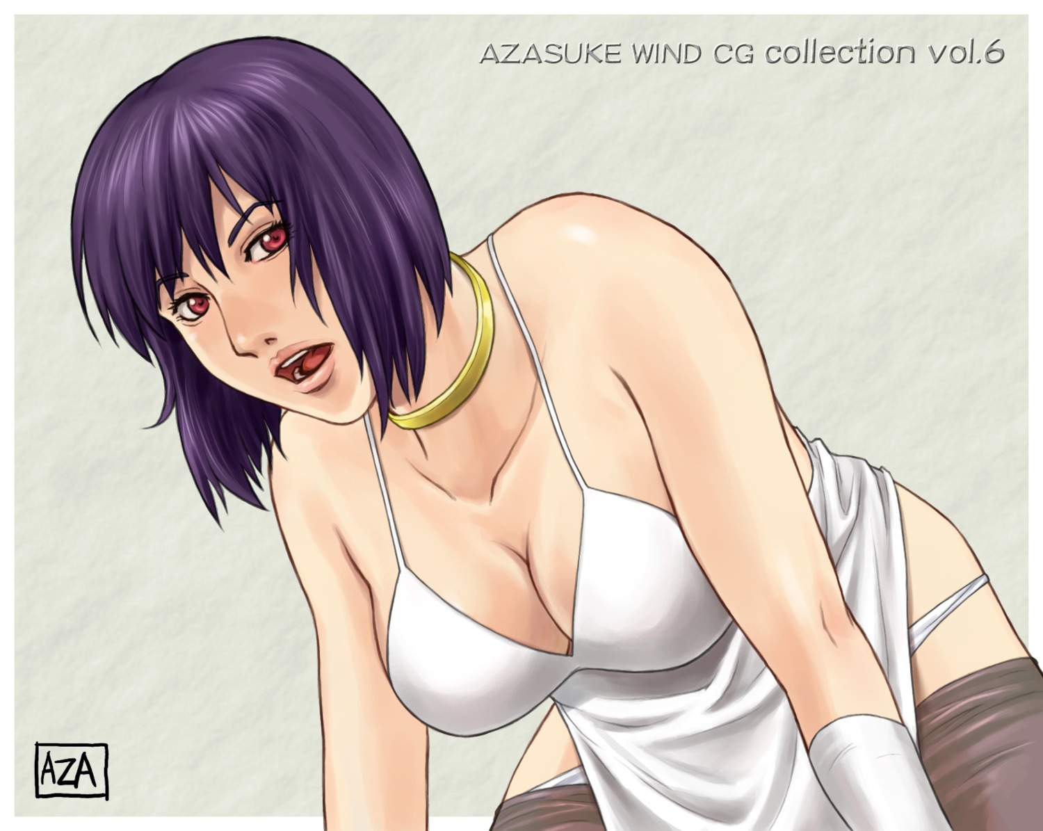 azasuke azasuke_wind cleavage dress ghost_in_the_shell kusanagi_motoko pantsu panty_pull pantyhose