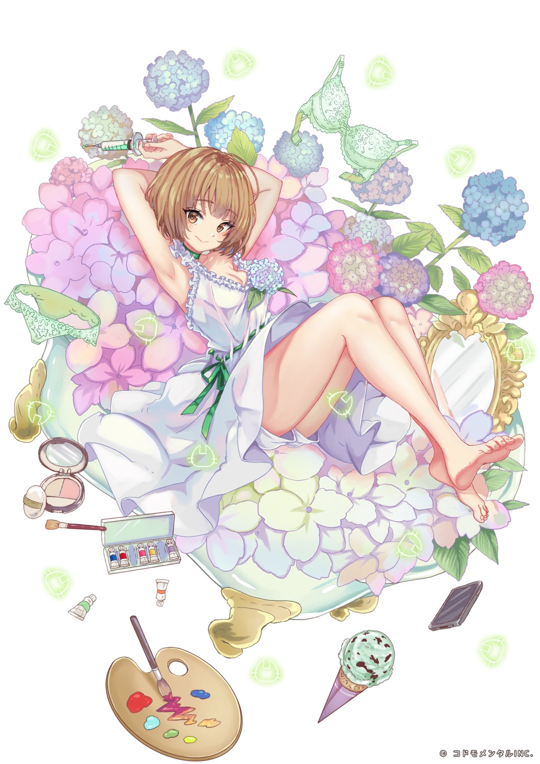 dress feet no_bra pisuke skirt_lift summer_dress