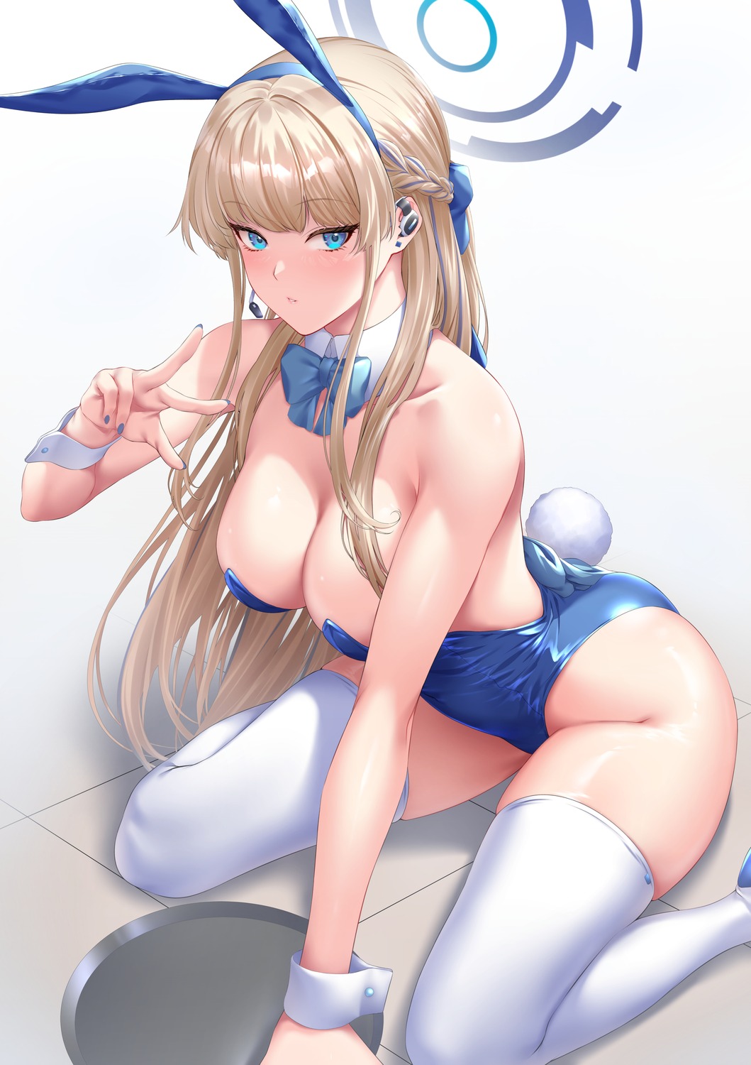 animal_ears asuma_toki blue_archive bunny_ears bunny_girl halo no_bra tail thighhighs zukky