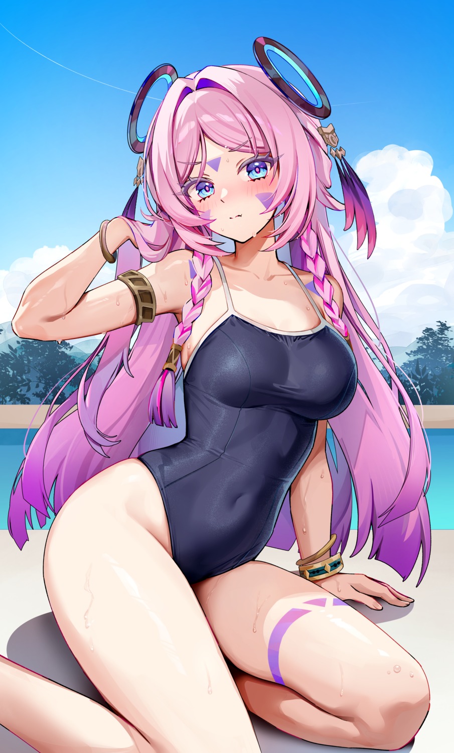 citlali foxy_rain genshin_impact school_swimsuit swimsuits tattoo wet