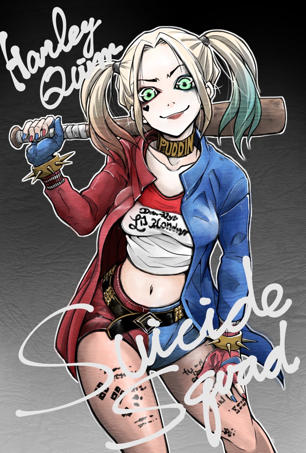 batman dc_comics fukui_ashibi harley_quinn pantyhose suicide_squad tattoo weapon