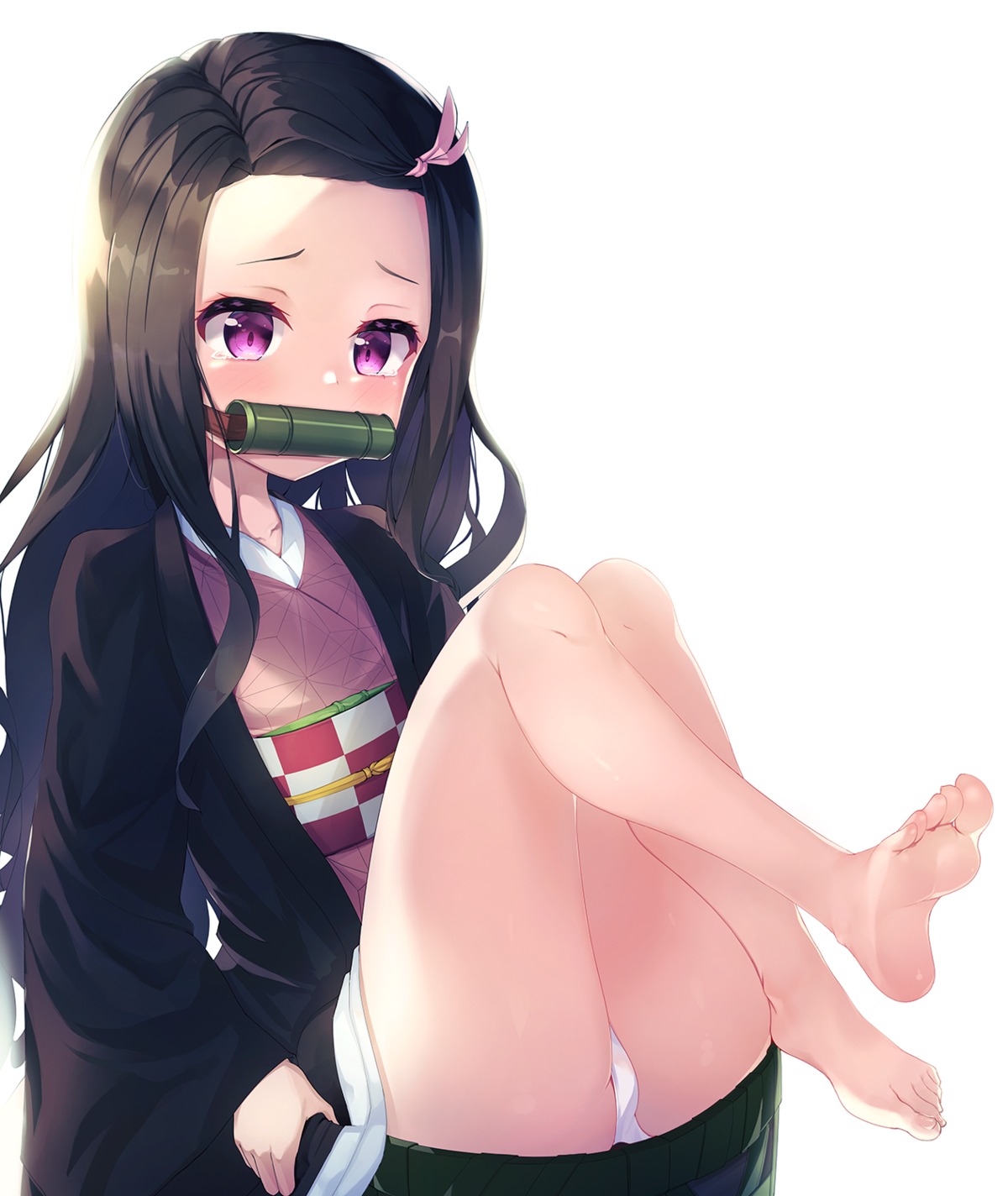 2drr feet japanese_clothes kamado_nezuko kimetsu_no_yaiba pantsu skirt_lift