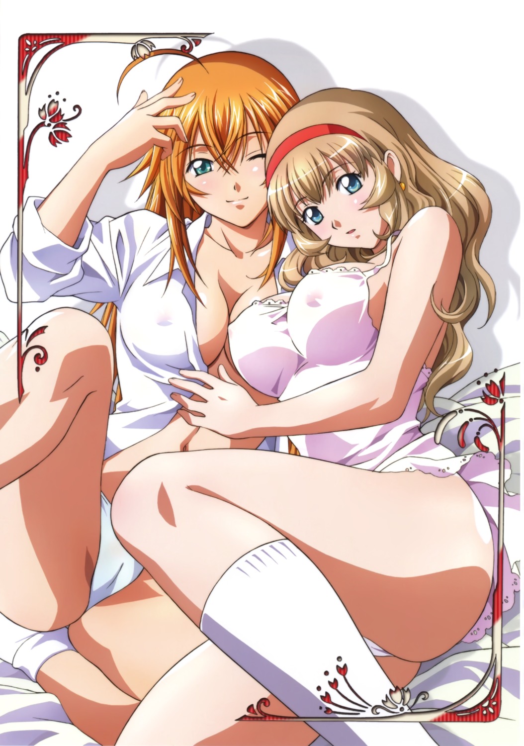 cleavage erect_nipples ikkitousen lingerie no_bra open_shirt pantsu scanning_resolution sonken_chuubou sonsaku_hakufu