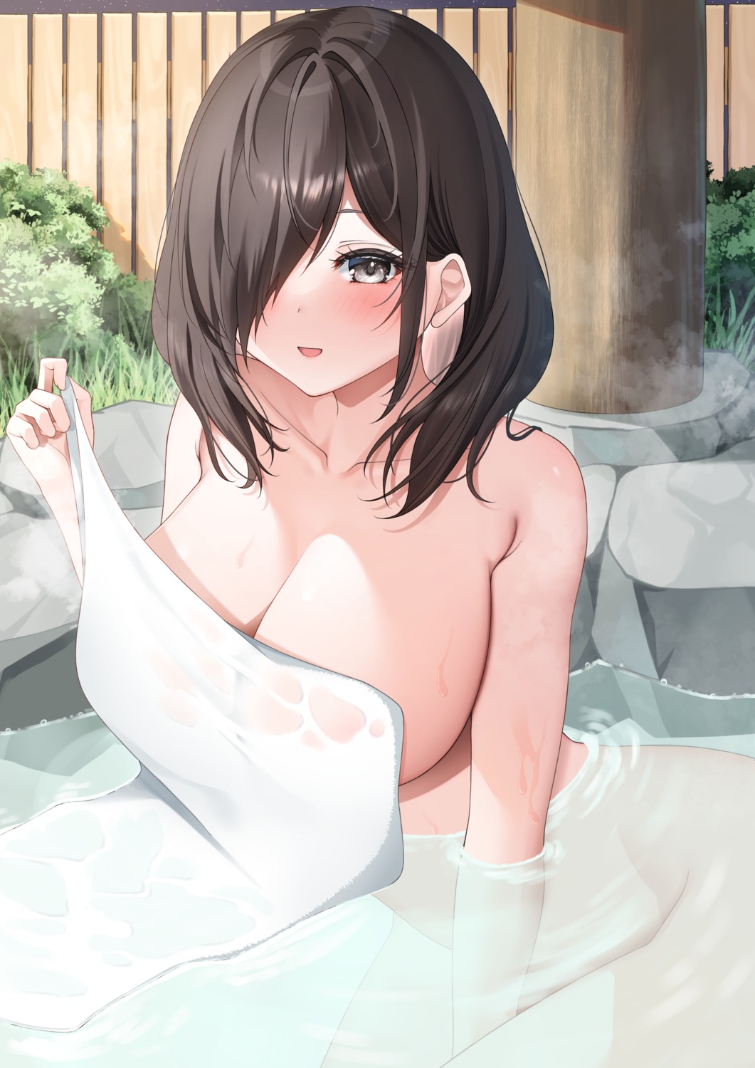 ayakura_maki bathing naked onsen see_through towel wet