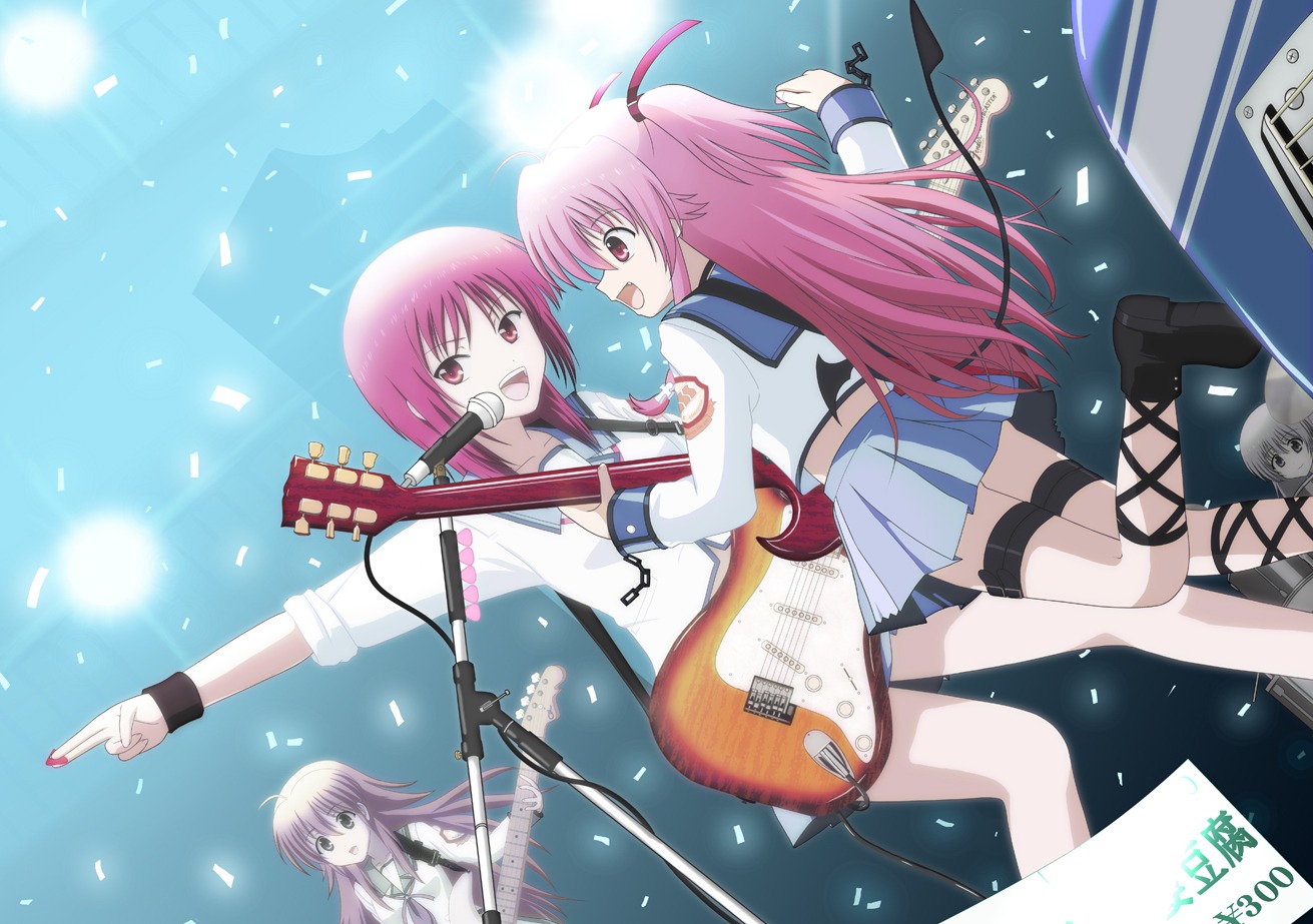 angel_beats! guitar iwasawa_masami seifuku sekine_shiori sora_(aki00) yoshioka_yui