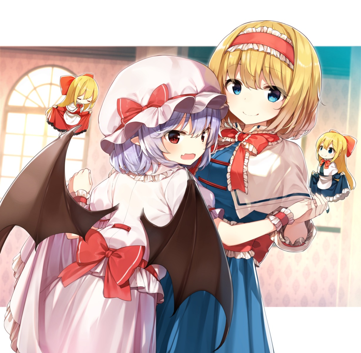 alice_margatroid chibi hourai remilia_scarlet shanghai shnva skirt_lift touhou wings