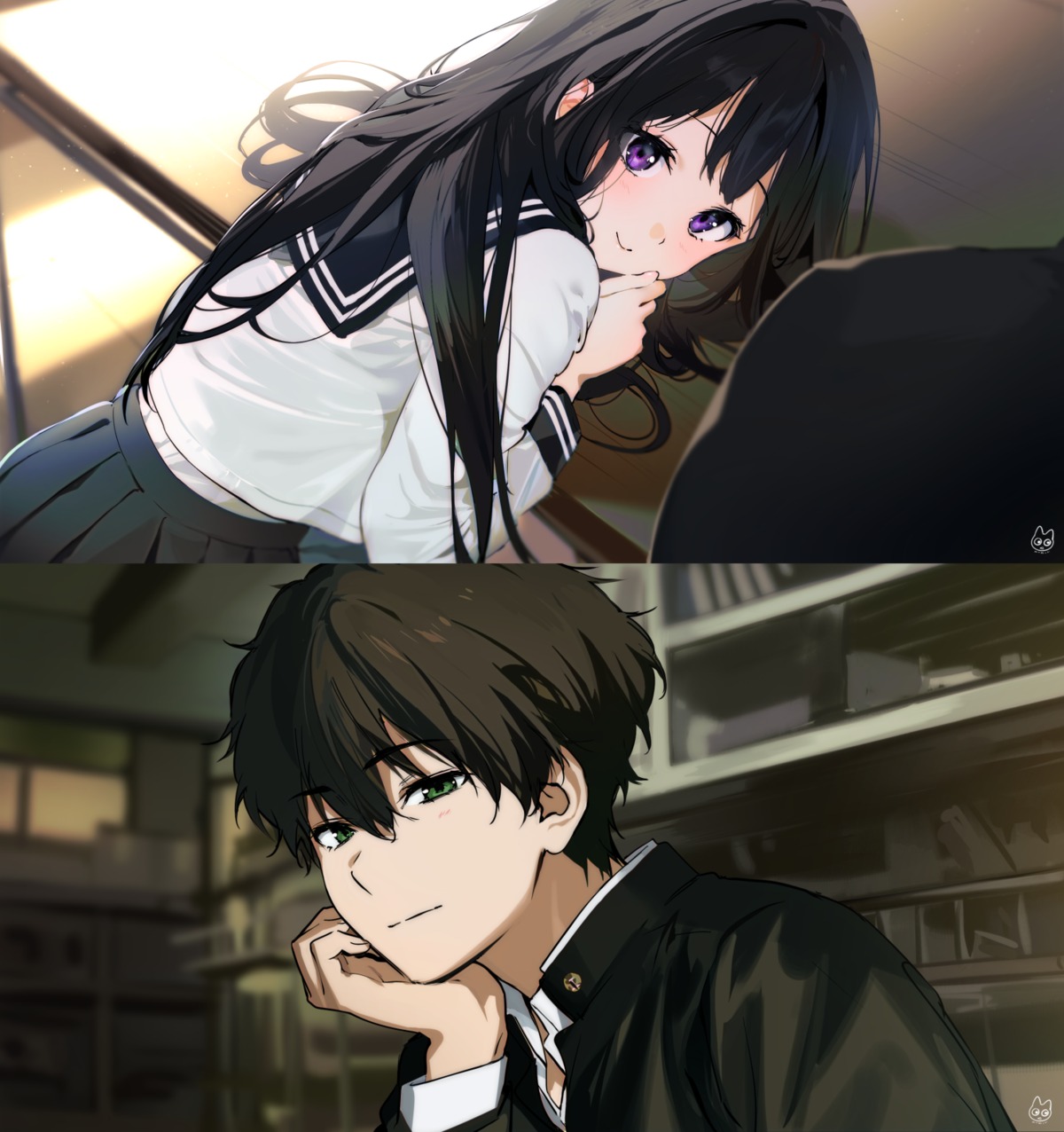 chitanda_eru hyouka mery_(yangmalgage) oreki_houtarou seifuku