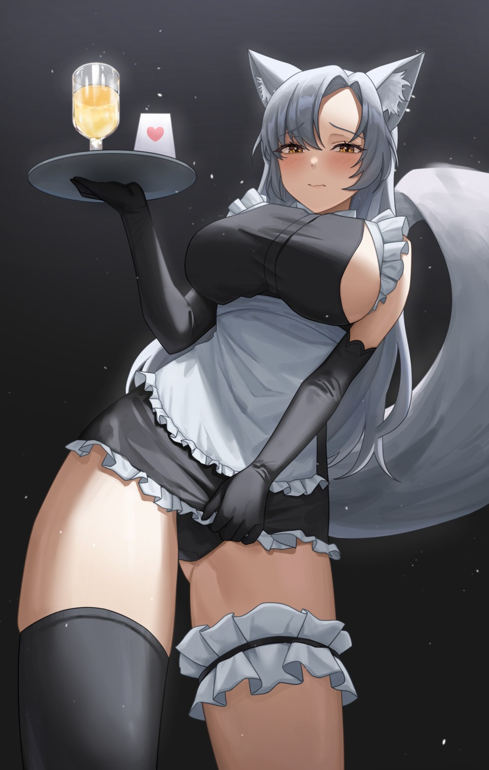 animal_ears eun_soyeon_(lustyfox) garter maid no_bra pantsu pucohiiiii tail thighhighs