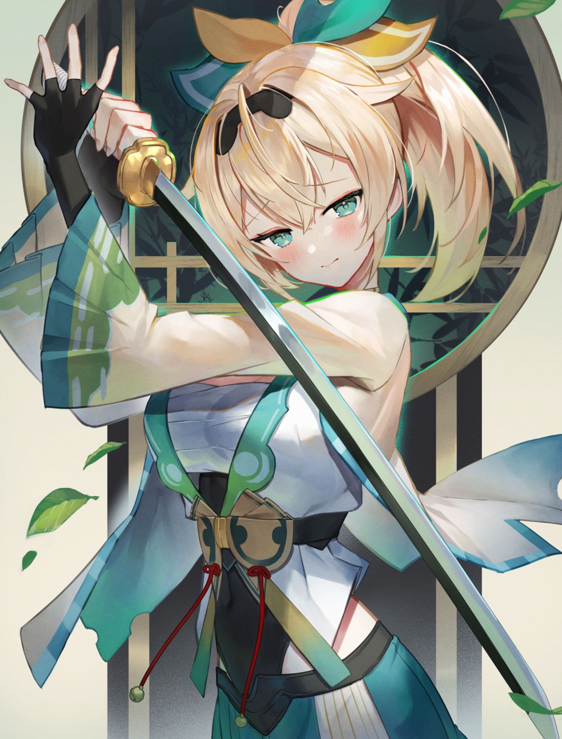 hololive japanese_clothes kazama_iroha sarashi scottie sword