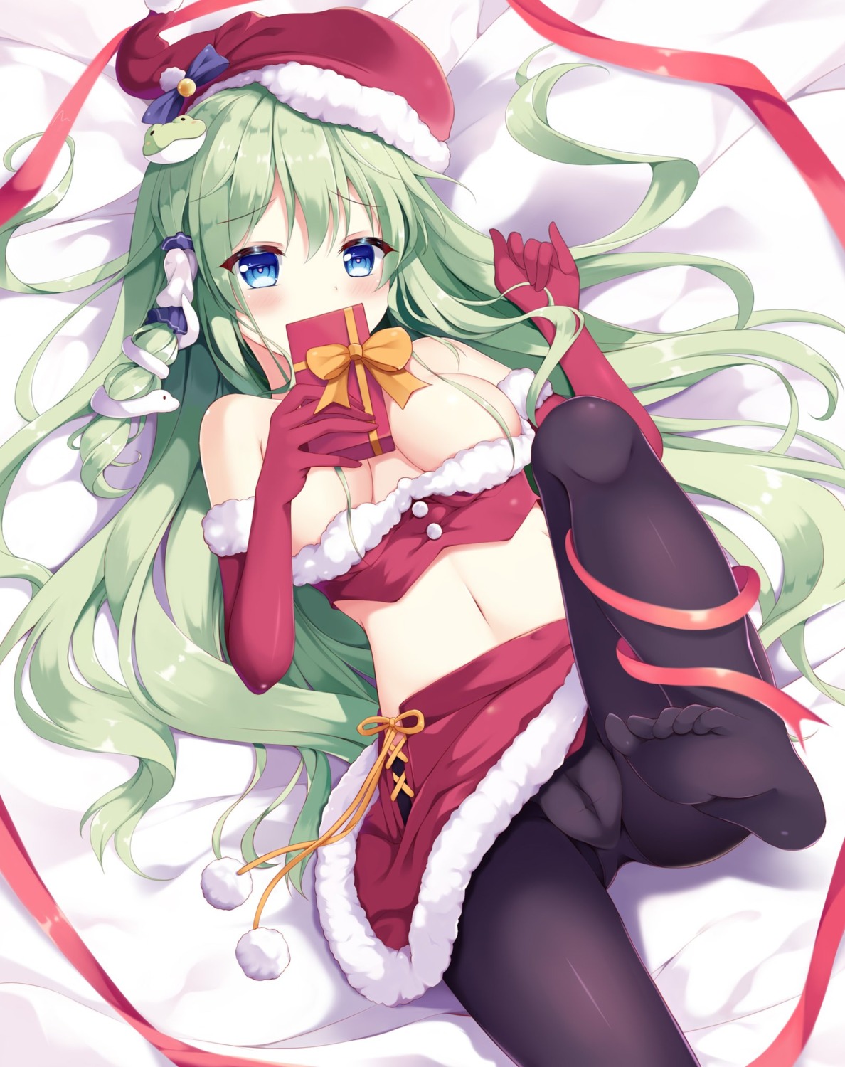 ass breasts cameltoe christmas feet kochiya_sanae no_bra pantsu pantyhose skirt_lift tamajiang_lv2 touhou