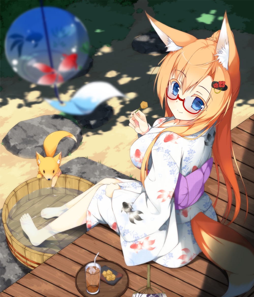 animal_ears kitsune matatabi_haru megane tail yukata