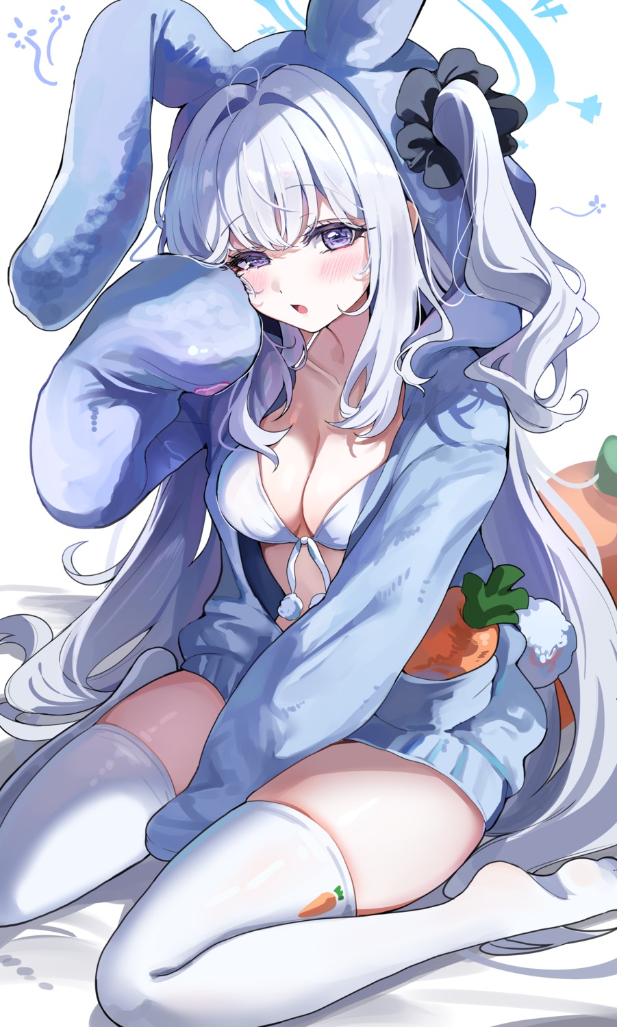 animal_ears bikini_top blue_archive bunny_ears halo open_shirt pajama sak swimsuits tail thighhighs tsukiyuki_miyako