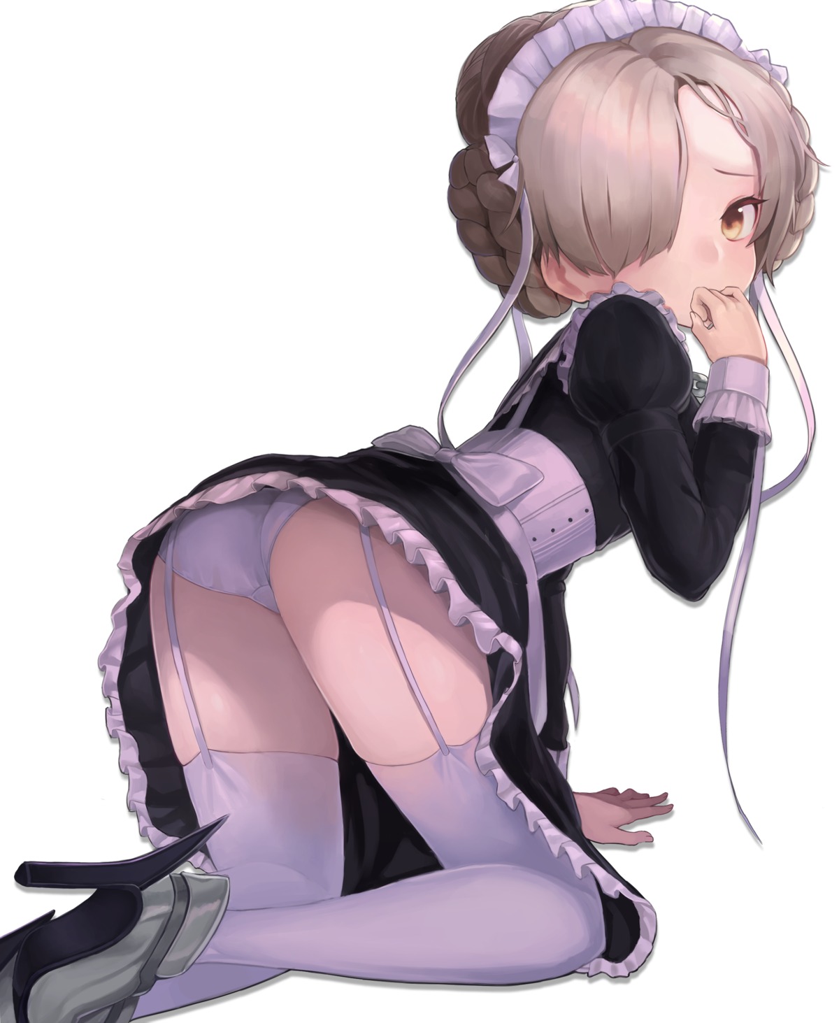 ass azur_lane heels maid pantsu sheffield_(azur_lane) skirt_lift stockings taena thighhighs