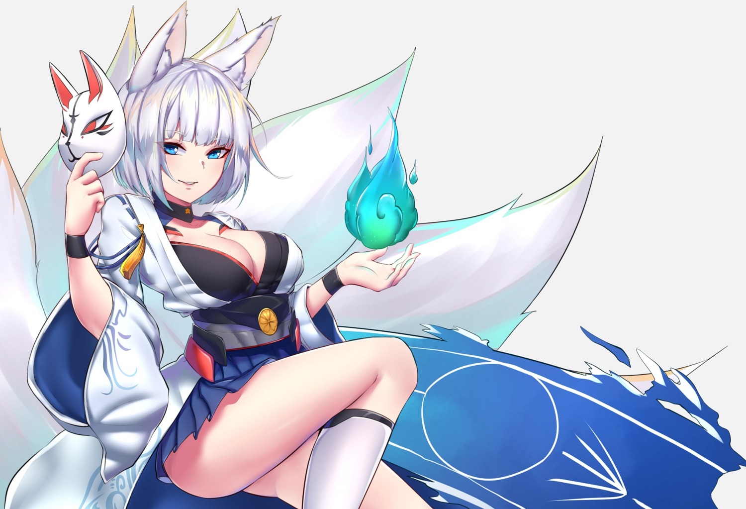 animal_ears azur_lane cleavage kaga_(azur_lane) kaiend kitsune tail