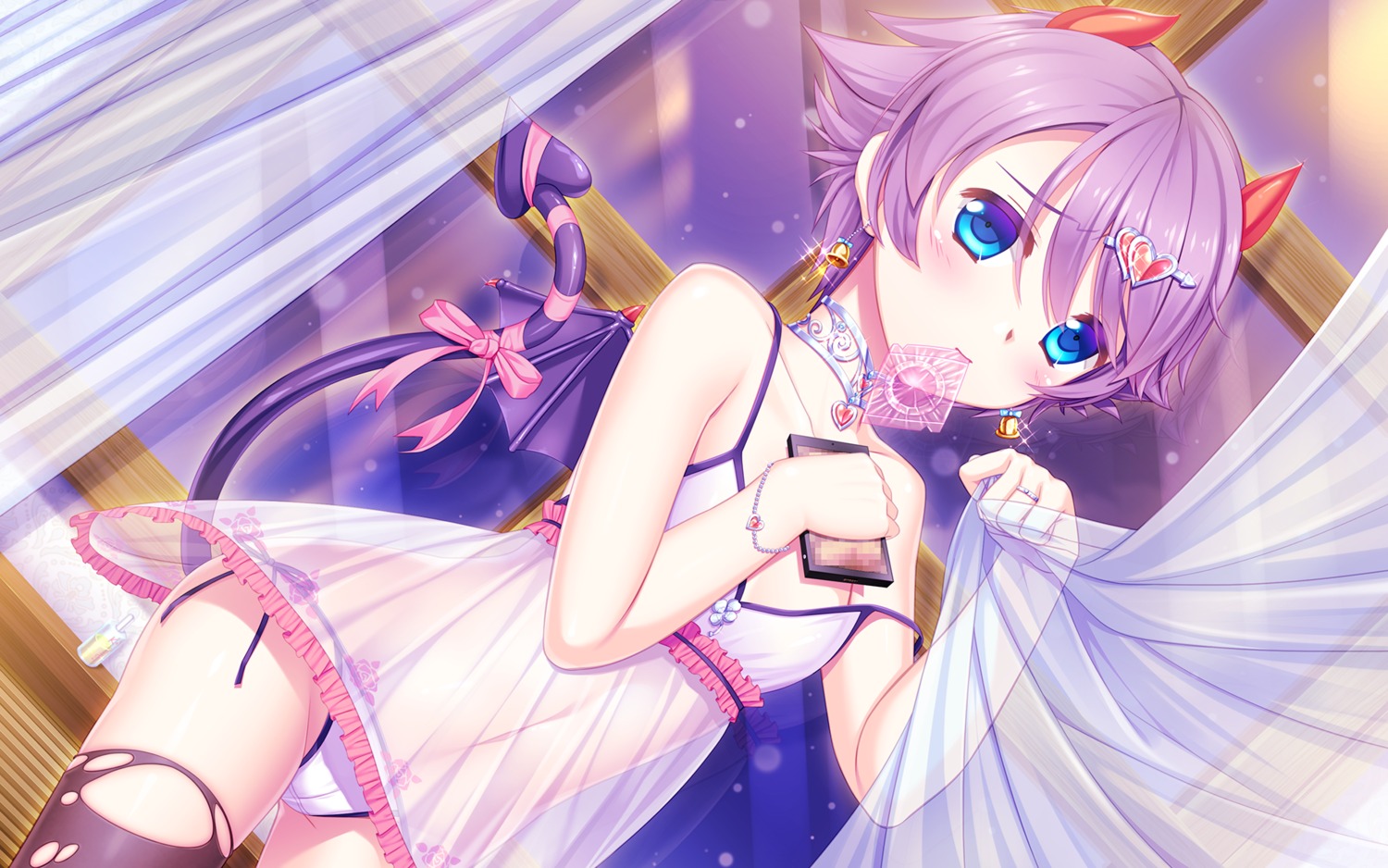 33paradox cameltoe horns lingerie loli pantsu see_through string_panties tail thighhighs torn_clothes wallpaper wings