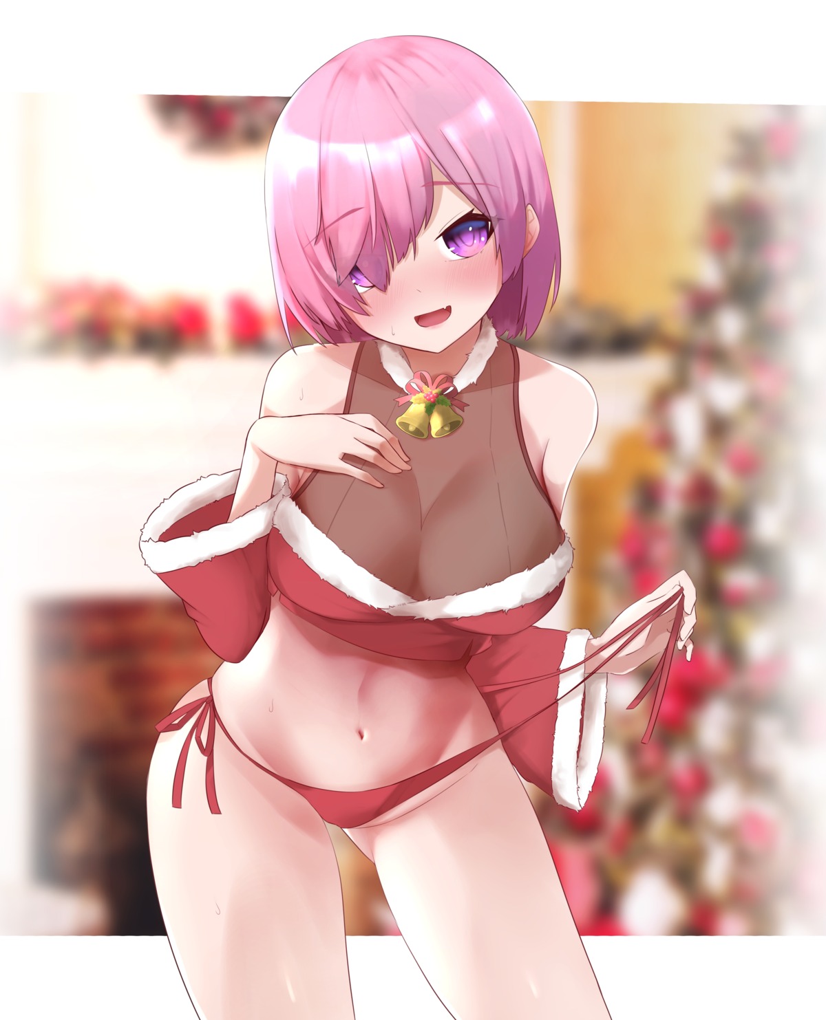 christmas eto_(eto96-1114) fate/grand_order mash_kyrielight no_bra pantsu see_through string_panties undressing