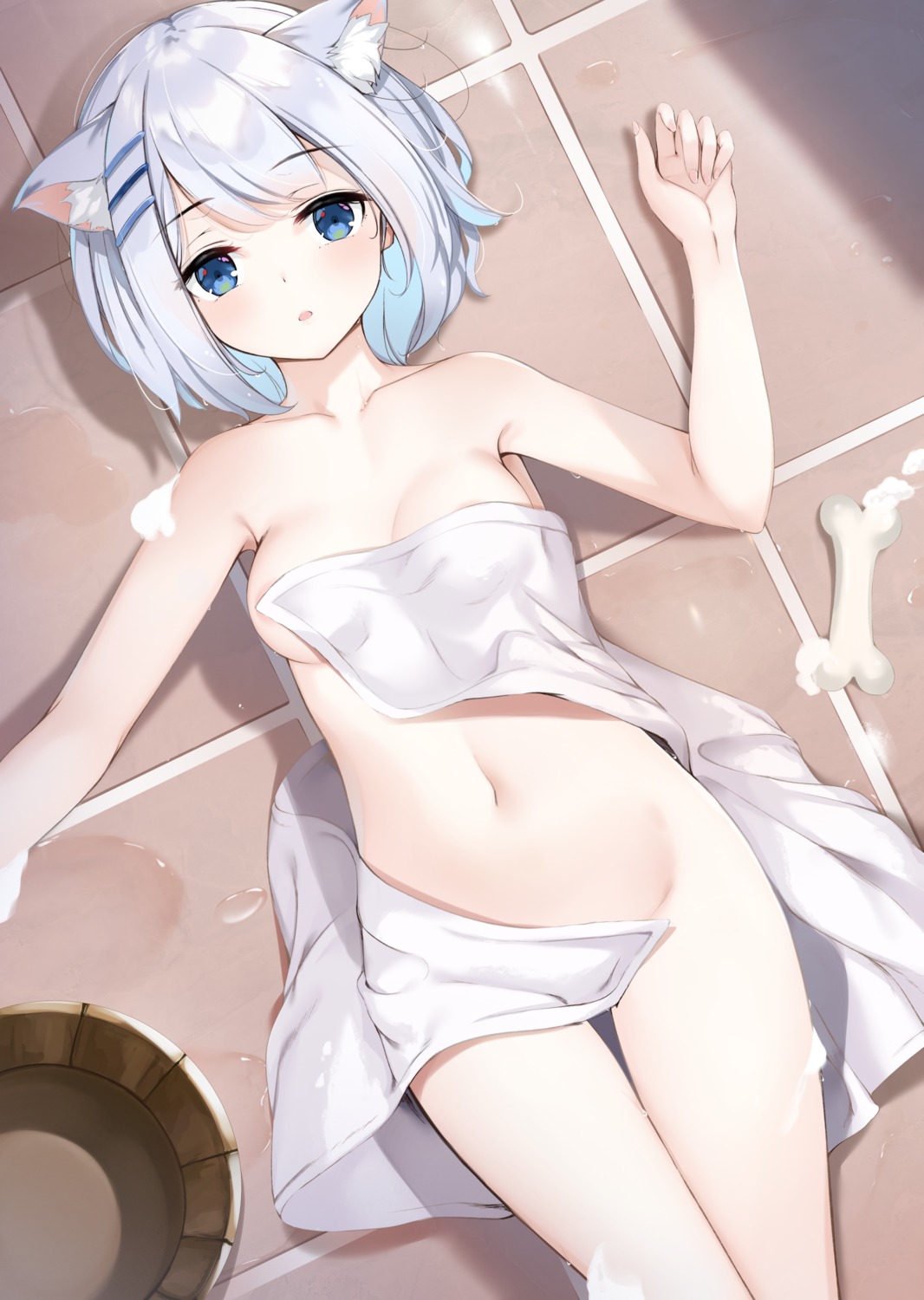 animal_ears areola date_a_live naked nekomimi tobiichi_origami touxing_no_diluka towel