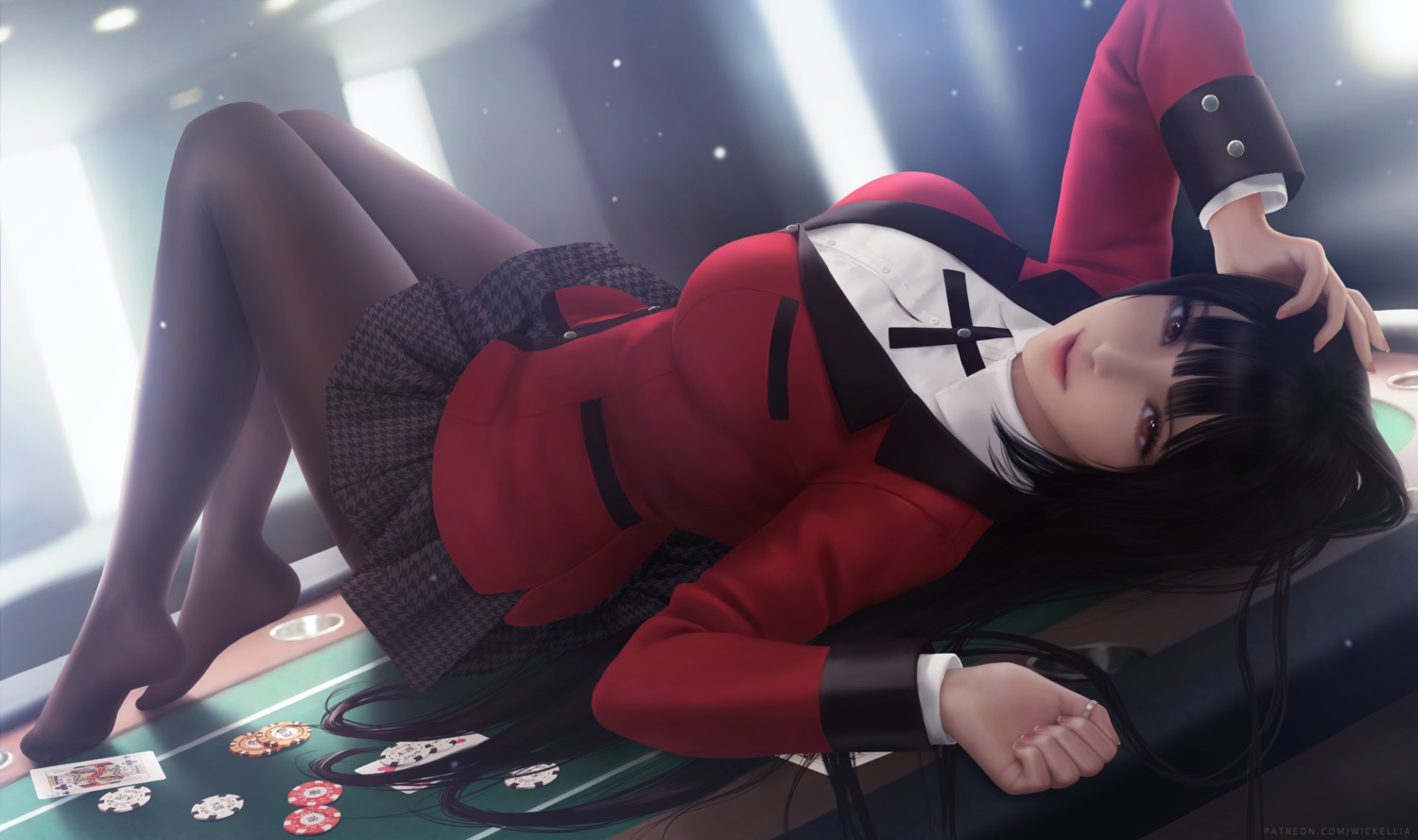 jabami_yumeko kakegurui pantyhose seifuku skirt_lift wickellia