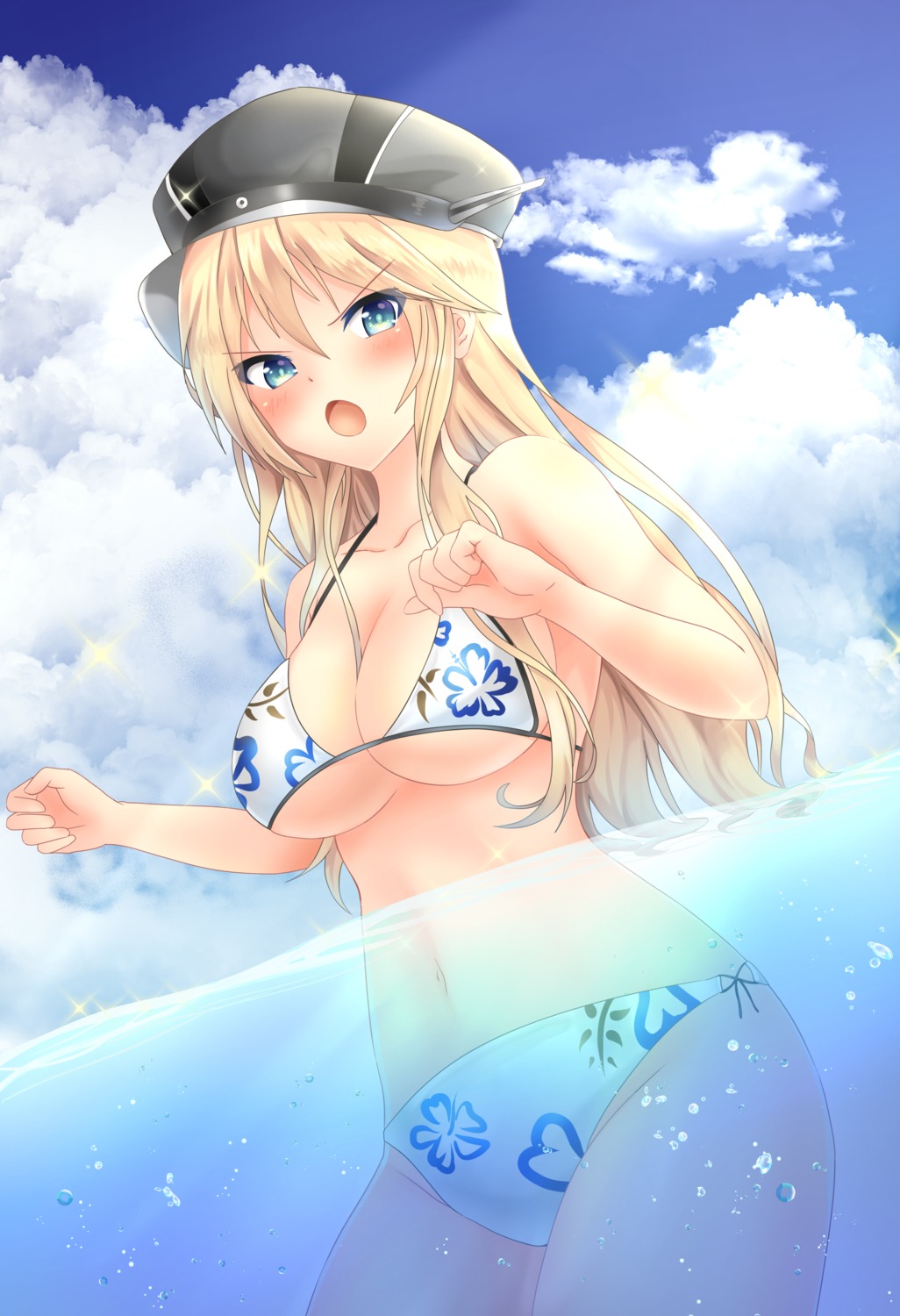 amagi_korona bikini bismarck_(kancolle) cleavage kantai_collection swimsuits underboob wet