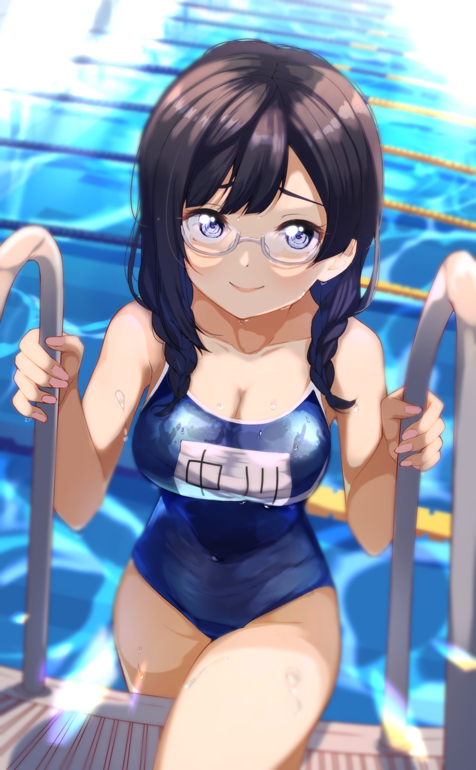 cleavage gyouza_makoto love_live!_(series) love_live!_nijigasaki_gakuen_school_idol_doukoukai megane school_swimsuit swimsuits wet yuuki_setsuna