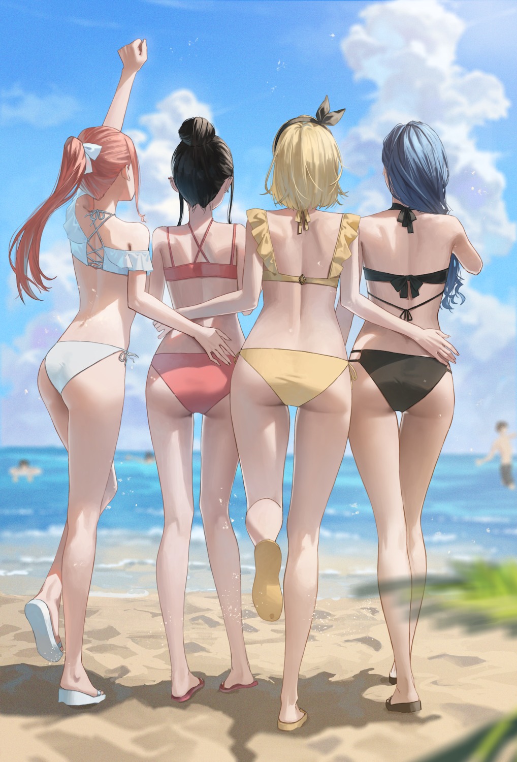 ass bikini enokawa_kokoro hara_kenshi kimishima_touka kunitomi_ryouka kuroba_mitsuha swimsuits thong