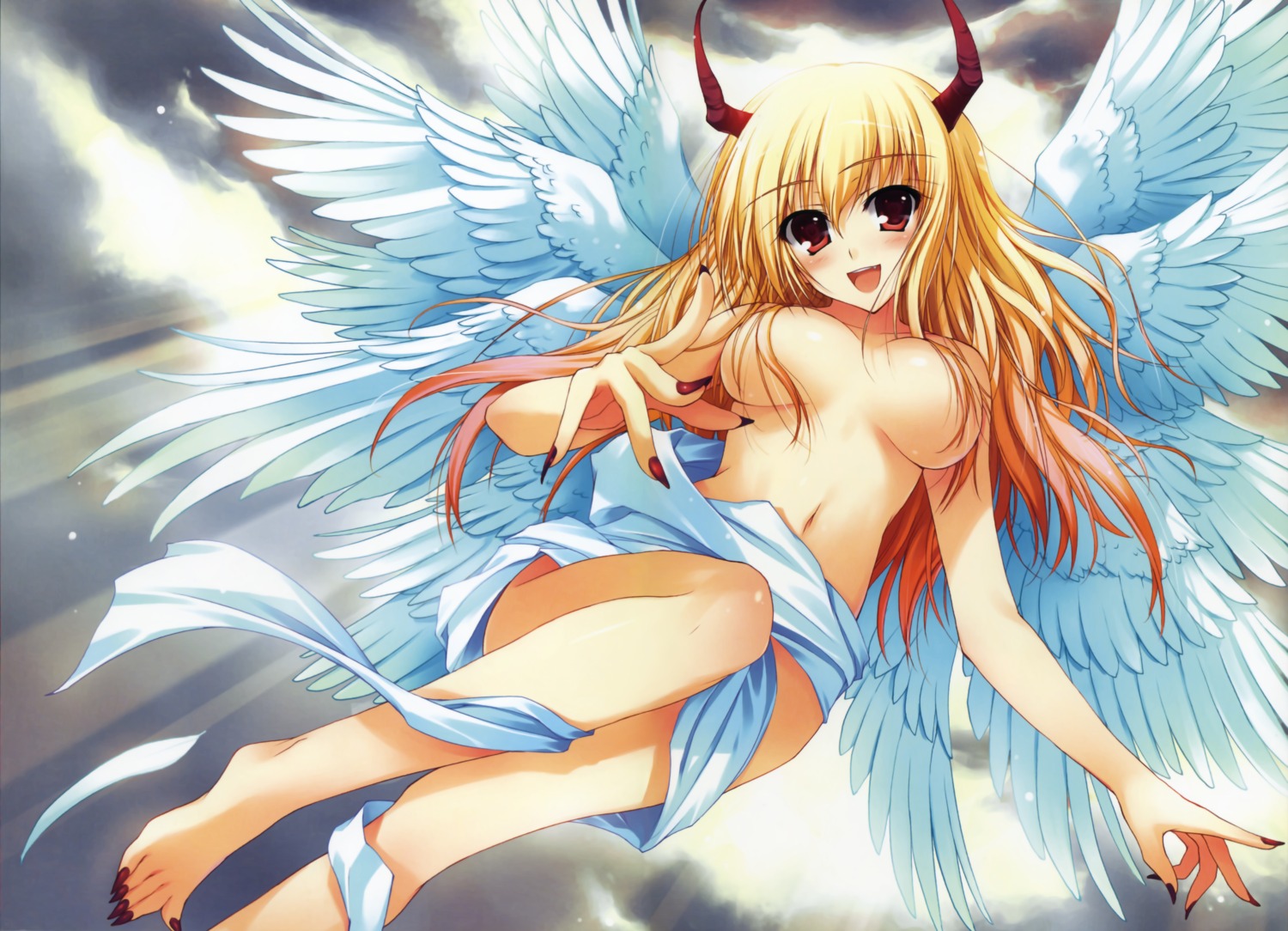 angel horns mugenkidou tomose_shunsaku topless wings