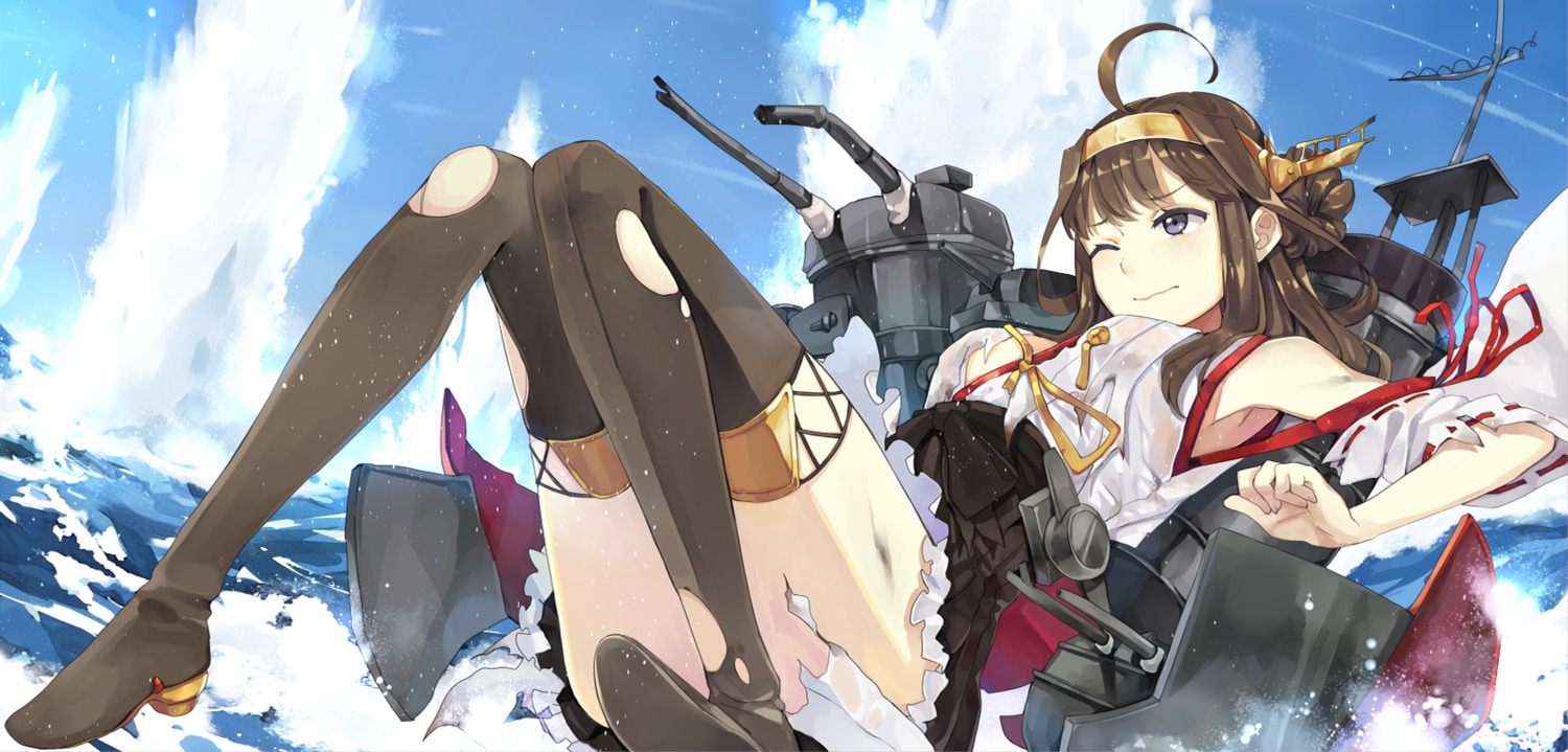 hao_(patinnko) heels kantai_collection kongou_(kancolle) thighhighs torn_clothes wet