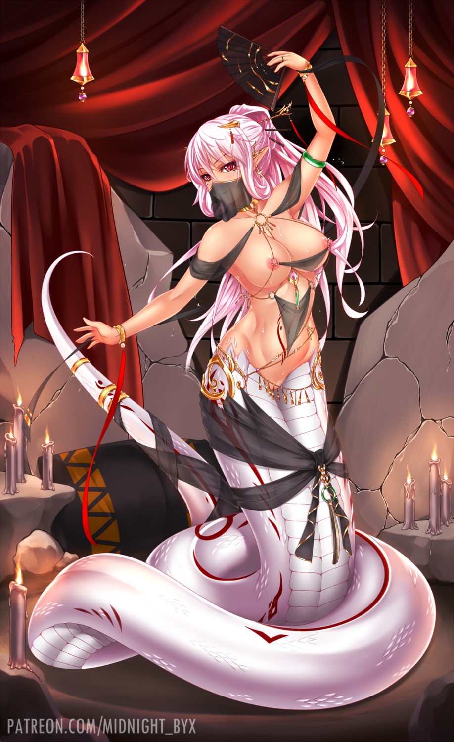 horns midnight monster_girl nipples no_bra nopan pointy_ears pussy see_through tail