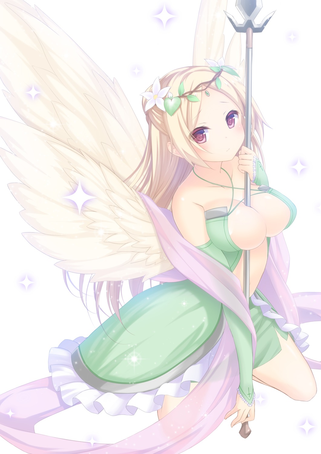 cleavage dress no_bra sasakura_momizi weapon wings