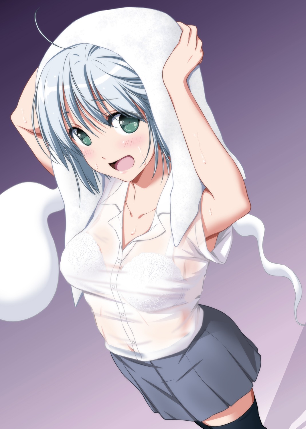 bra konpaku_youmu myon nori_tamago see_through seifuku thighhighs touhou wet_clothes