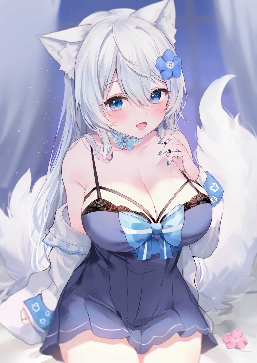 animal_ears detexted dress kitsune no_bra rukako tail
