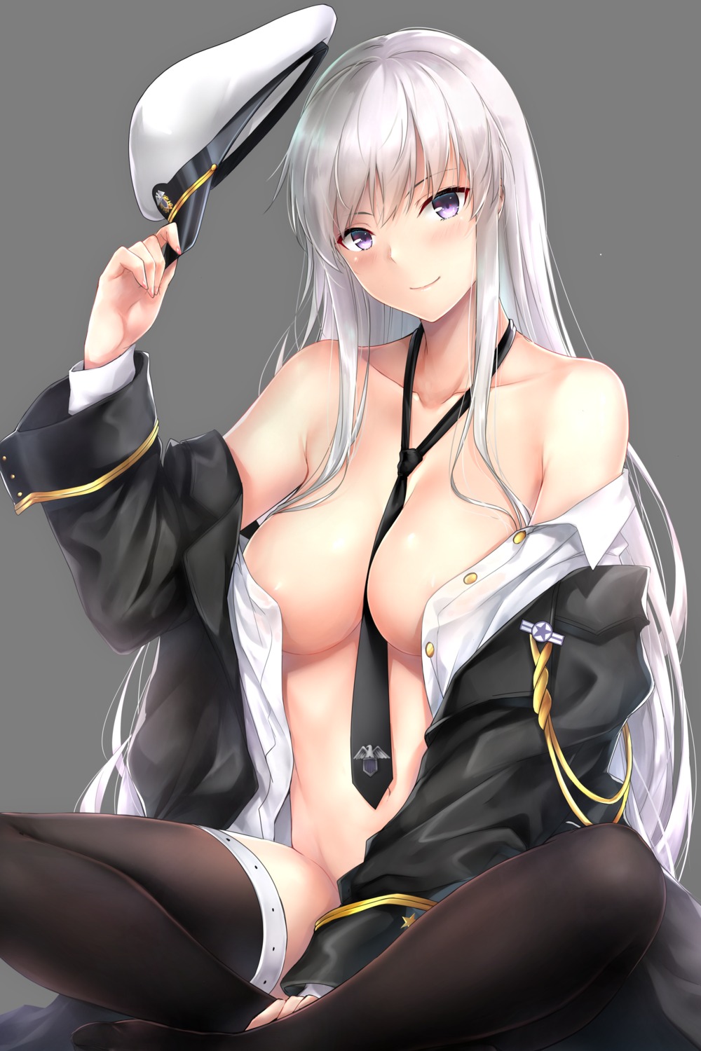 areola azur_lane bottomless enterprise_(azur_lane) no_bra open_shirt rei_kun thighhighs transparent_png uniform