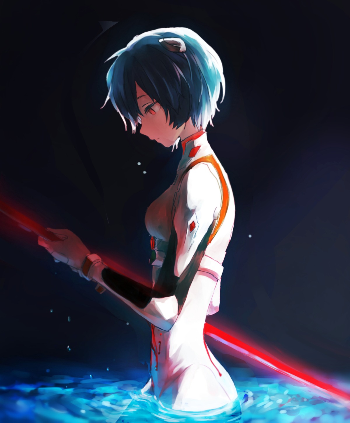 ayanami_rei blood bodysuit neon_genesis_evangelion weapon wet yokoyama_himena