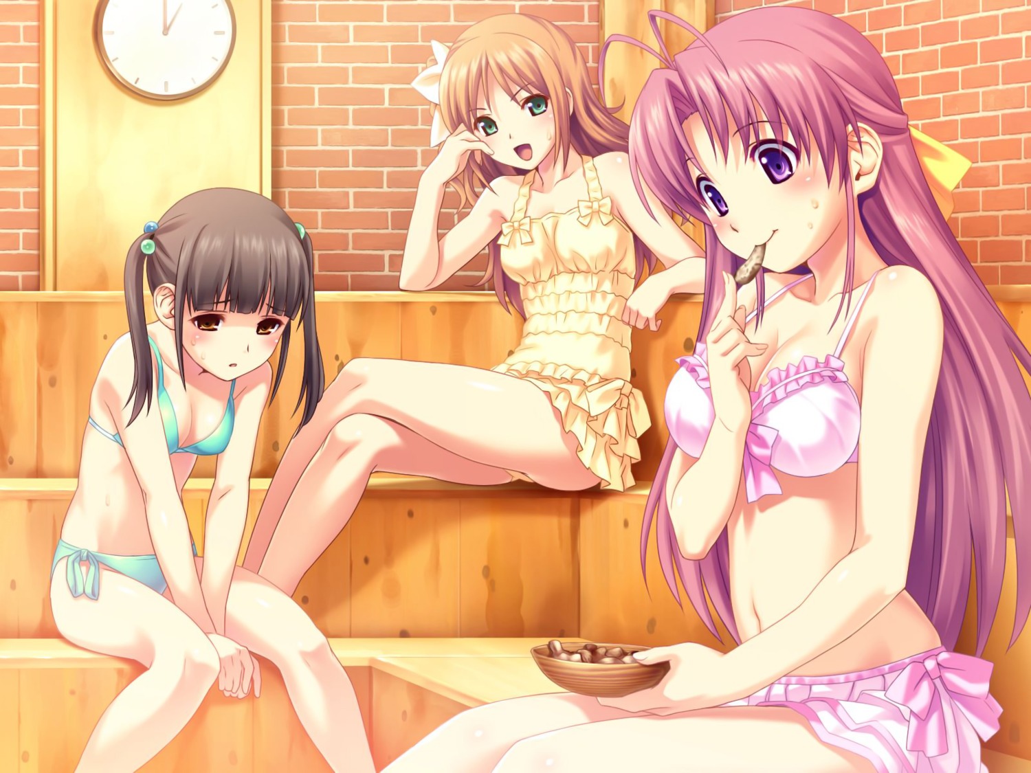 aoi_matsuri bikini cleavage game_cg koutaro minazuki_izumi suzukaze_hotaru swimsuits tropical_kiss twinkle