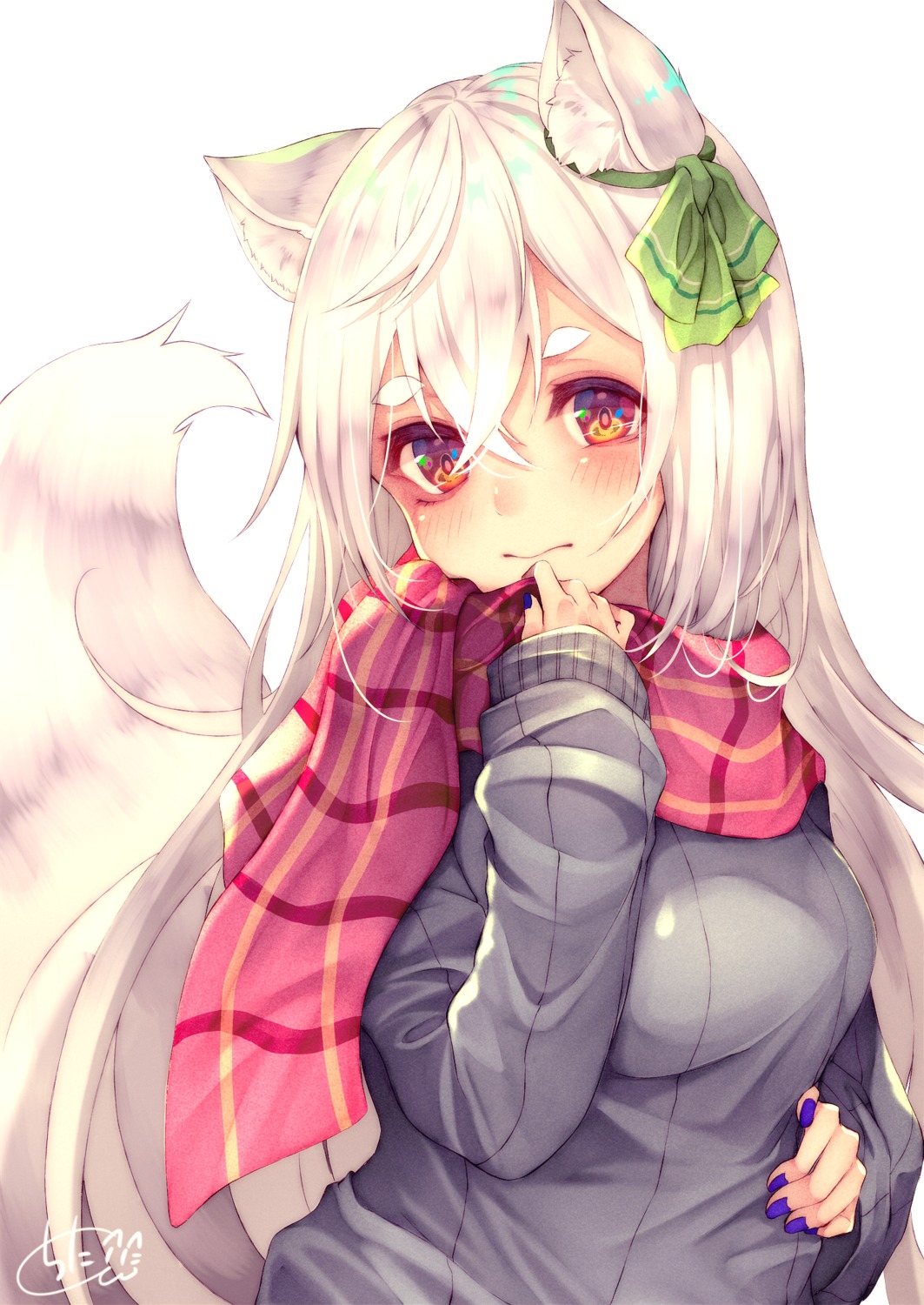 animal_ears breast_hold chita_(ketchup) sweater tail