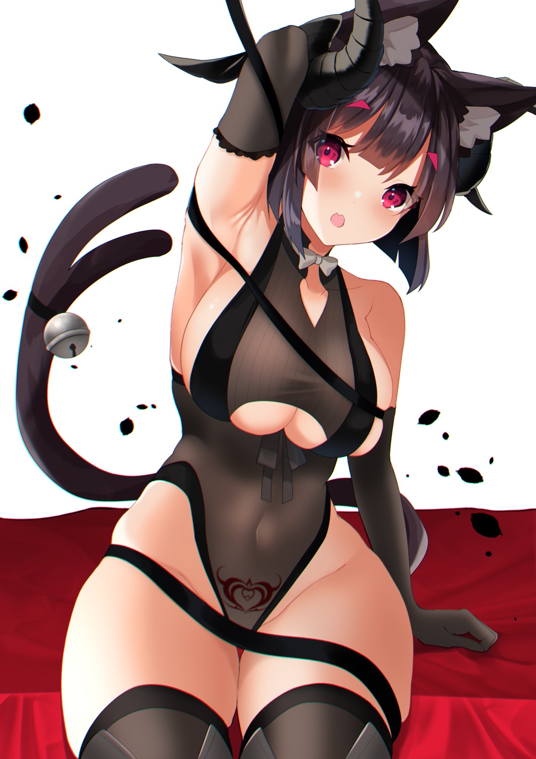 animal_ears azur_lane bondage horns leotard no_bra see_through tail tattoo thighhighs underboob yamaha_tsui yamashiro_(azur_lane)