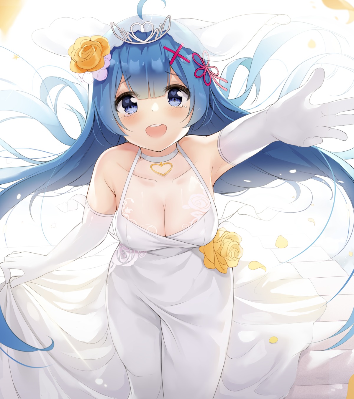 chintora0201 cleavage dress no_bra re_zero_kara_hajimeru_isekai_seikatsu rem_(re_zero) wedding_dress