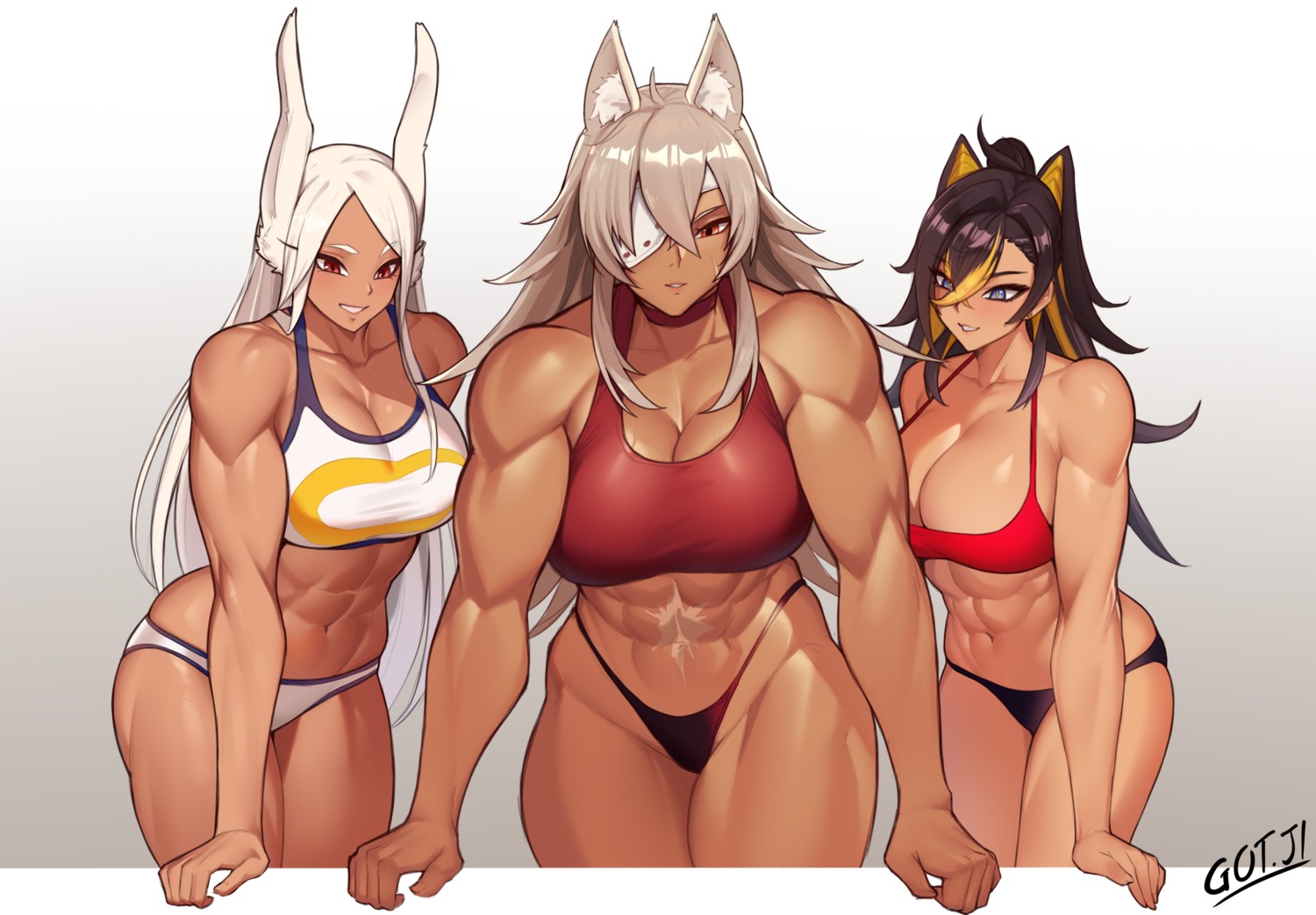 animal_ears boku_no_hero_academia bra bunny_ears cleavage crossover dehya eyepatch genshin_impact ghislaine_dedoldia got_ji_(gojich1) mushoku_tensei nekomimi pantsu usagiyama_rumi