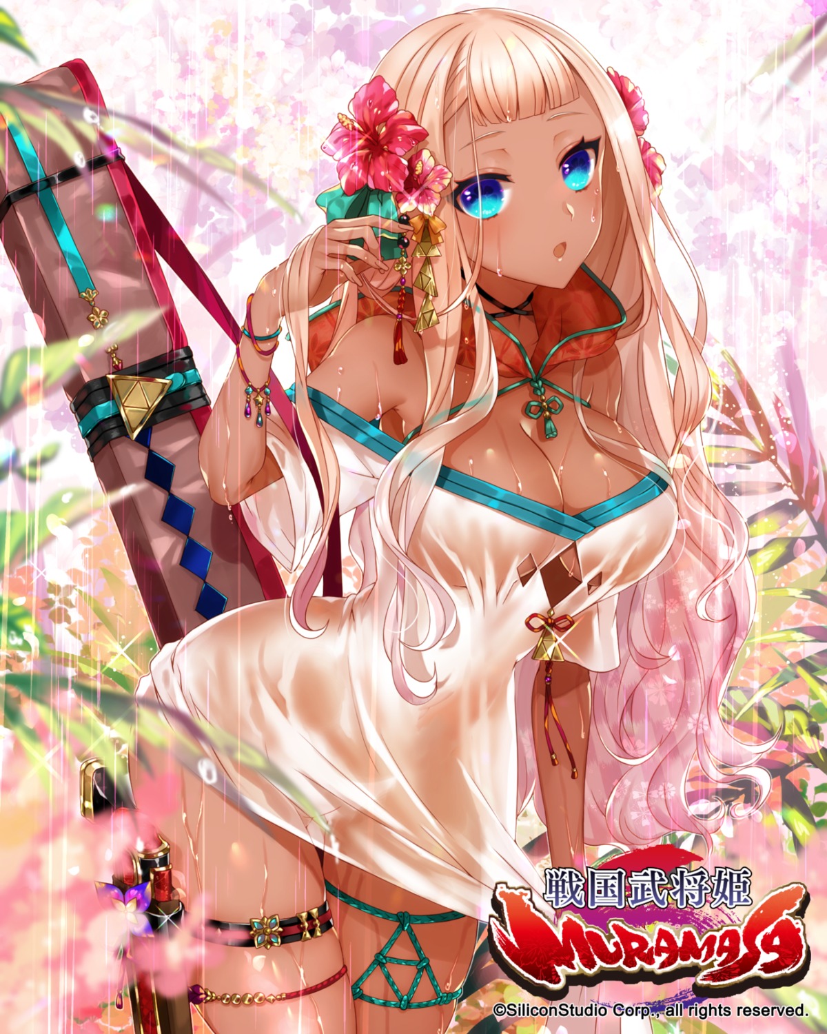 apt dress garter gun nopan see_through sengoku_bushouki_muramasa wet wet_clothes