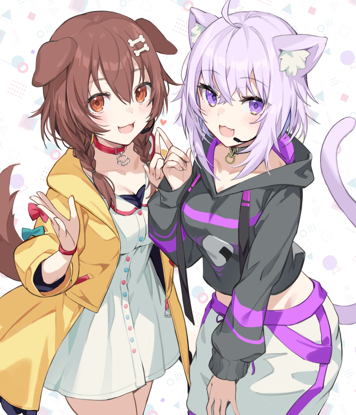 animal_ears cleavage dress duplicate hololive hololive_gamers ikomochi inugami_korone inumimi nekomata_okayu nekomimi tail