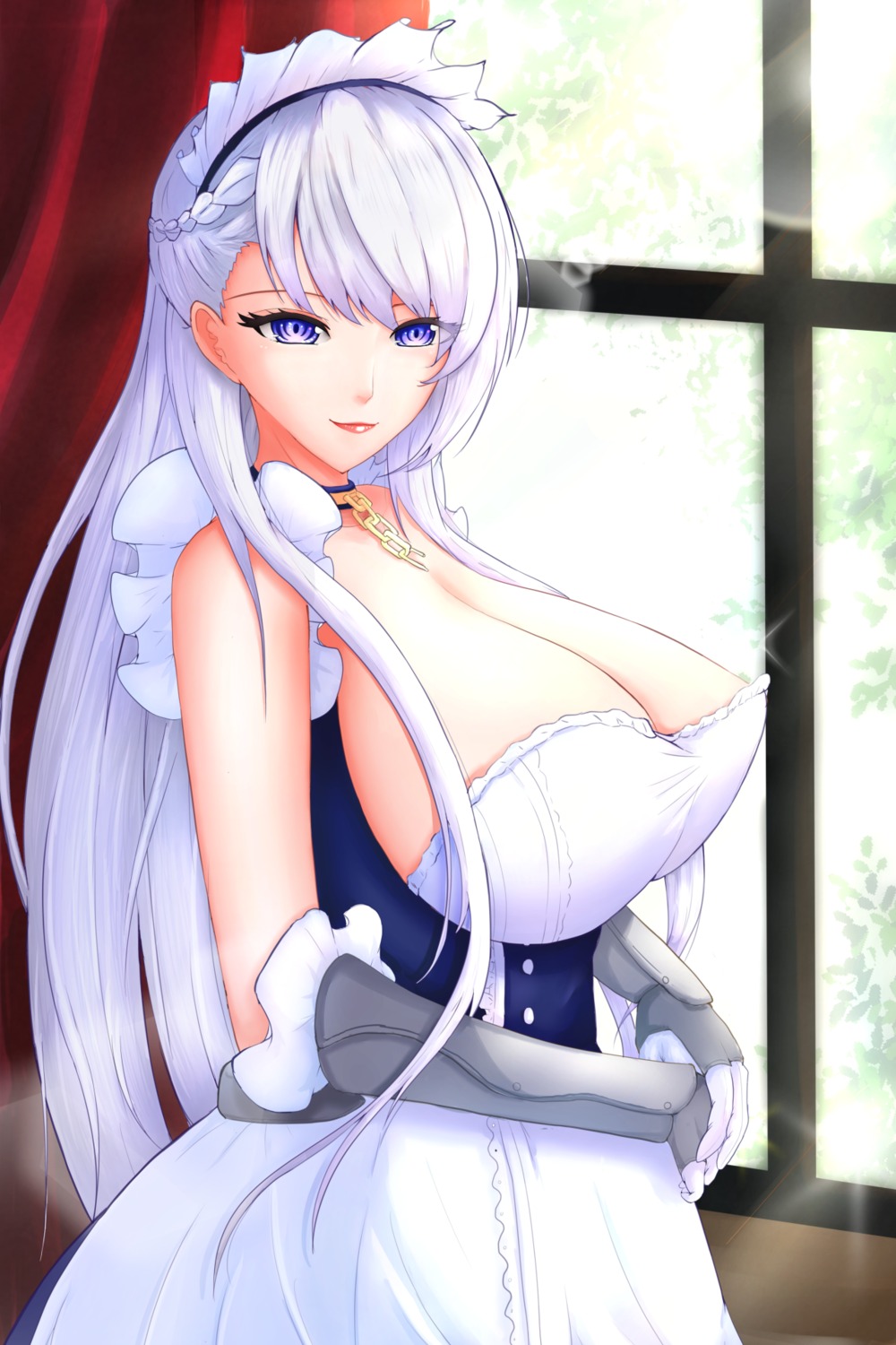 azur_lane belfast_(azur_lane) edwardapcychu maid no_bra