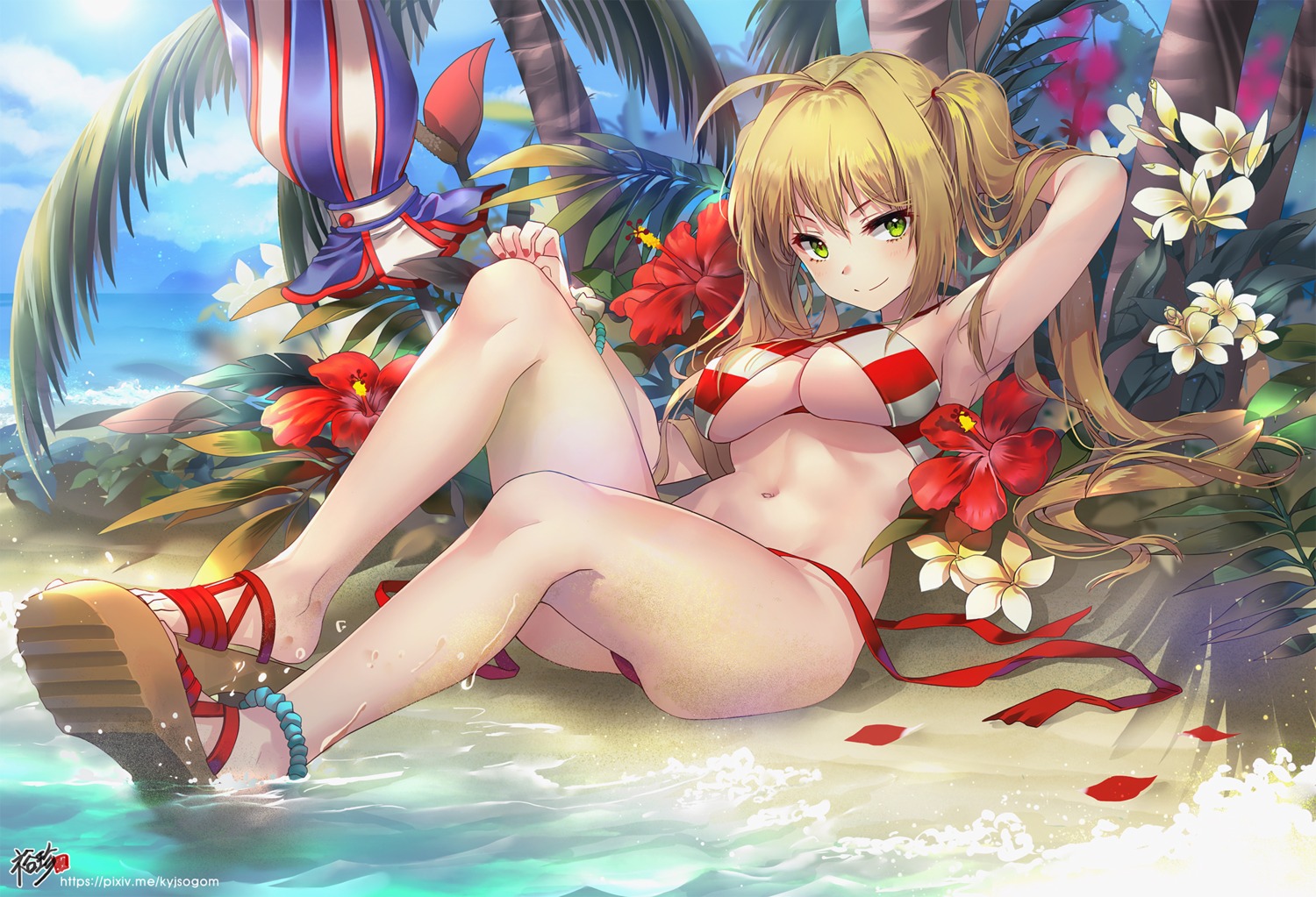 bikini fate/grand_order kyjsogom saber_extra swimsuits wet