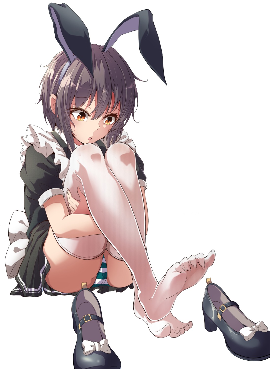 animal_ears bunny_ears feet maid nagato_yuki pantsu shimapan skirt_lift suzumiya_haruhi_no_yuuutsu tagme thighhighs