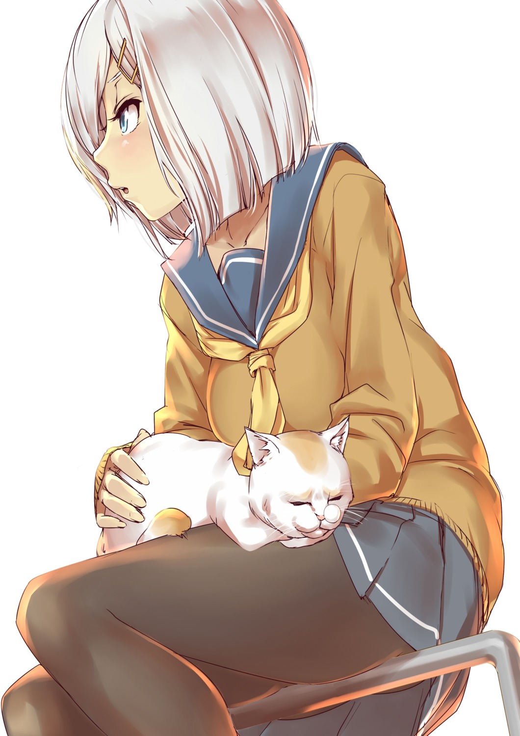 hamakaze_(kancolle) kantai_collection neko nekotama1987 pantyhose seifuku sweater