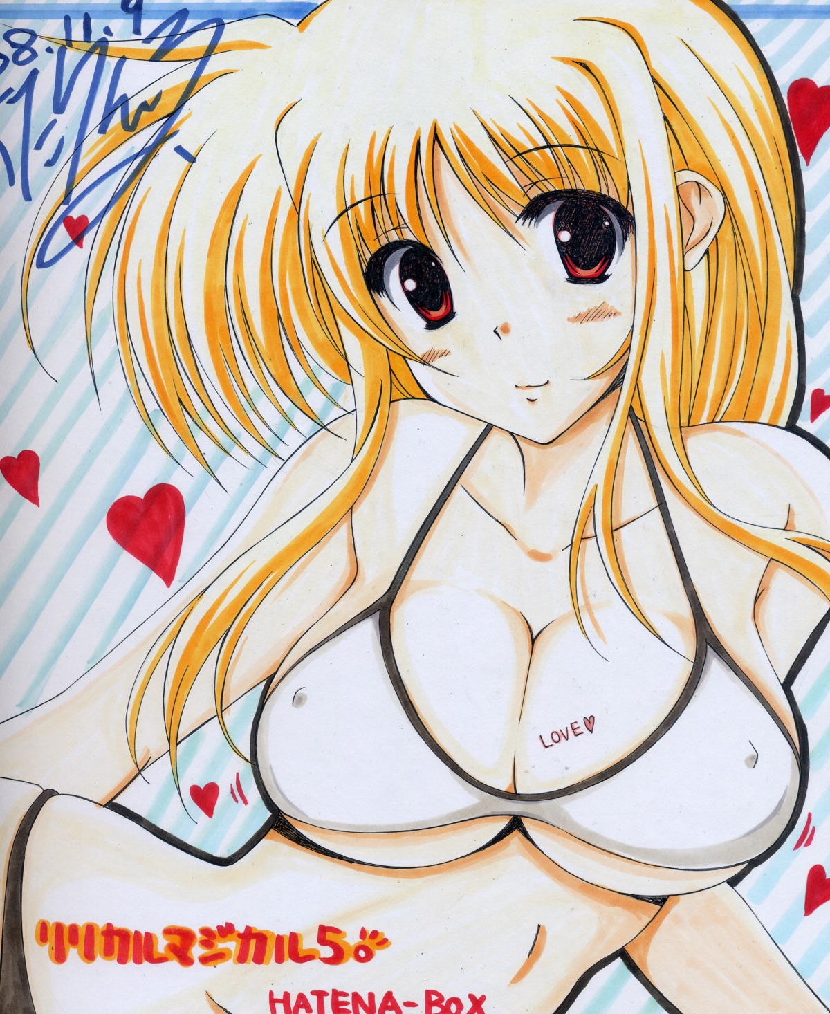 bikini cleavage erect_nipples fate_testarossa hatena-box mahou_shoujo_lyrical_nanoha mahou_shoujo_lyrical_nanoha_strikers oda_kenichi swimsuits