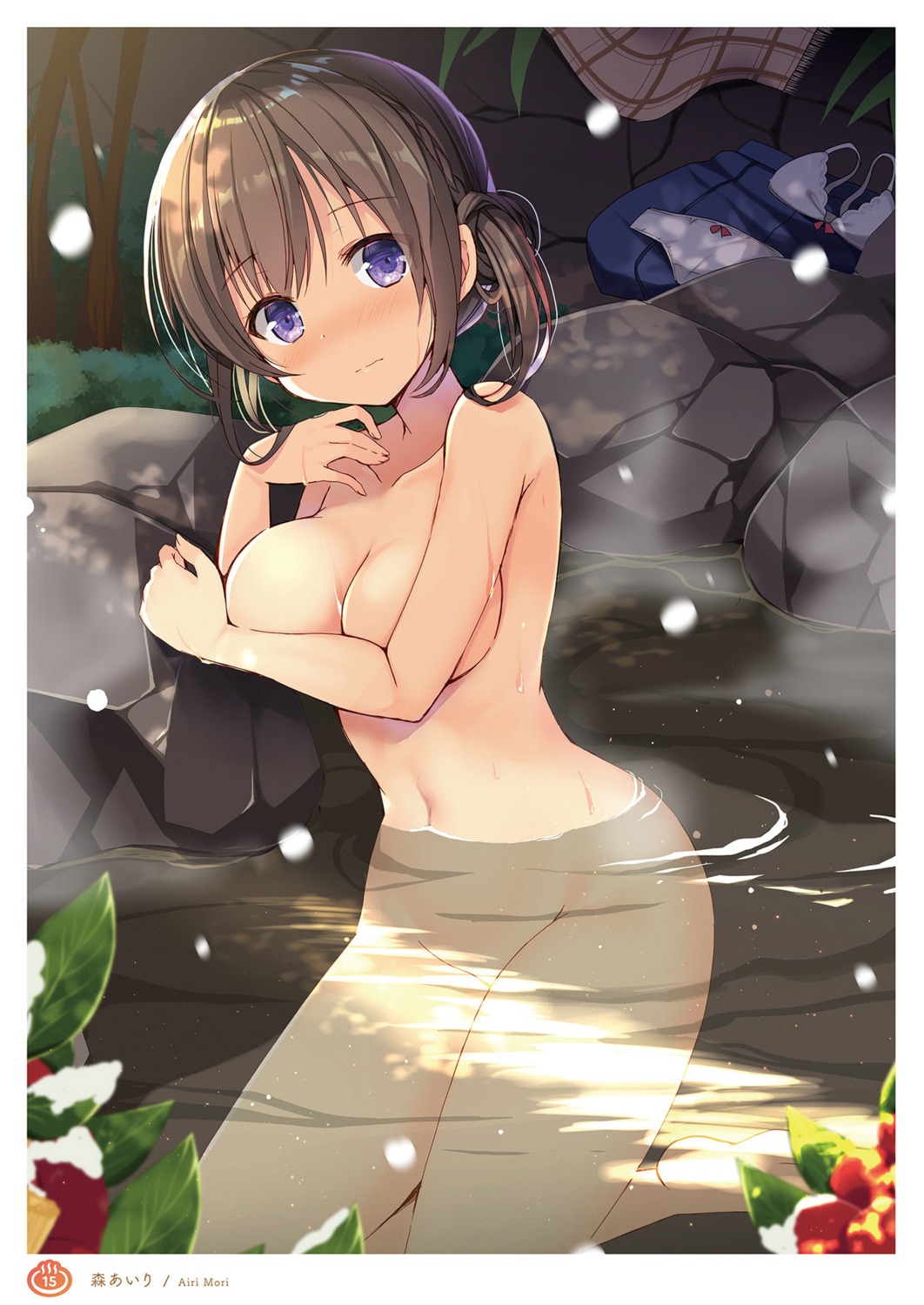 bathing bra breast_hold mori_airi naked onsen pantsu wet