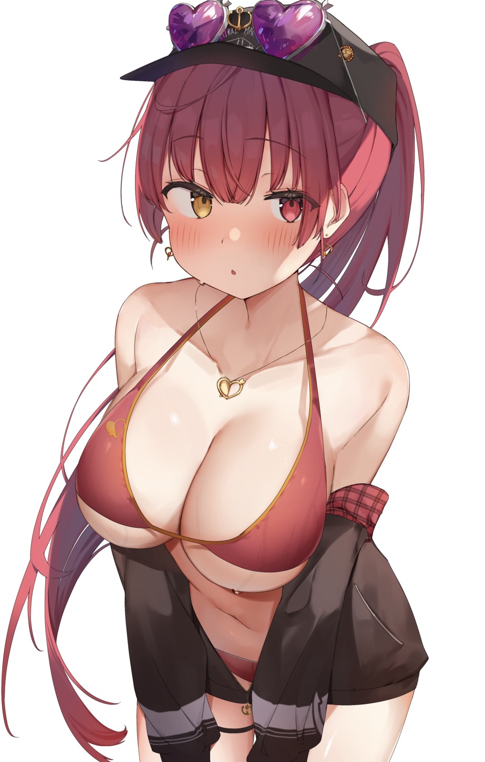 bikini garter heterochromia hololive houshou_marine megane open_shirt sinnop10 swimsuits wet