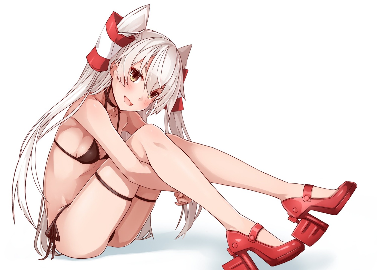 amatsukaze_(kancolle) bikini cleavage garter heels kantai_collection swimsuits takanashi_kei_(hitsujikan)