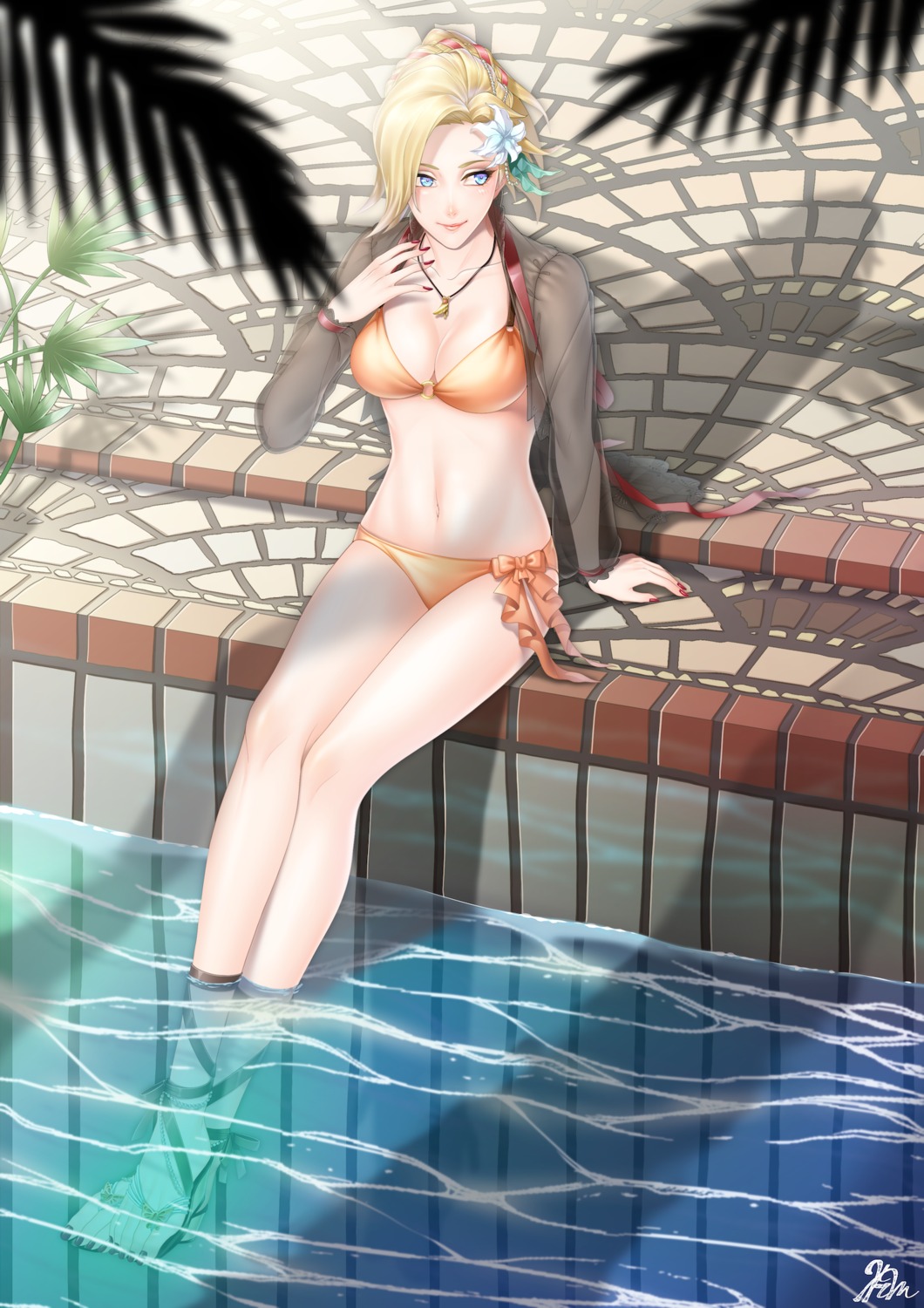 bikini cleavage kuzunue mercy_(overwatch) open_shirt overwatch see_through swimsuits